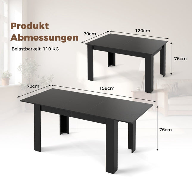 Table de salle à manger extensible pour 4 à 6 personnes, 120-158 cm, capacité de charge 110 kg