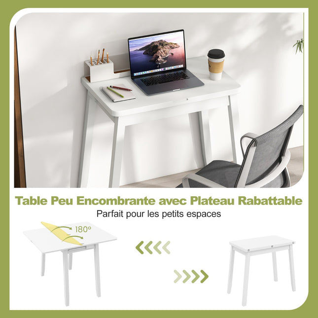 Table de salle à manger pliante extensible avec rangement, 4 couverts, blanche