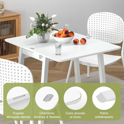 Table de salle à manger pliante extensible avec rangement, 4 couverts, blanche