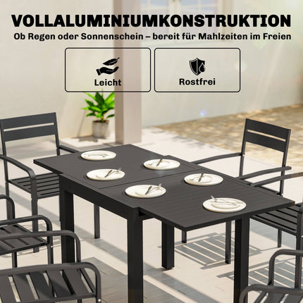 Ausziehbarer Gartentisch, Aluminium, 80-160 cm, für 6 Personen