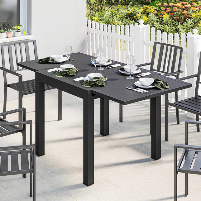 Table de patio extensible, aluminium, 80-160 cm, 6 couverts