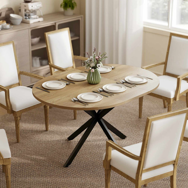 Table de salle à manger ronde extensible pour 4 à 6 personnes, 100-135 cm, finition bois