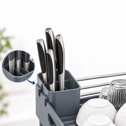 Extendable Stainless Steel Dish Rack 32 to 48 cm, Grey, Drip Tray