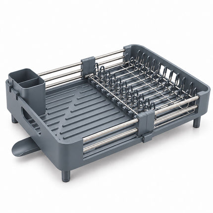 Extendable Stainless Steel Dish Rack 32 to 48 cm, Grey, Drip Tray