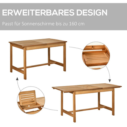 Ausziehbarer, wetterfester Gartentisch aus Fichtenholz, braun