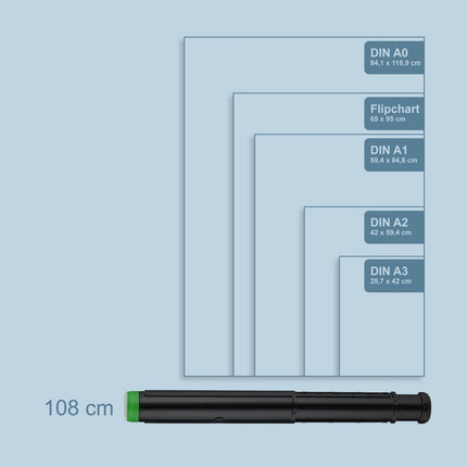Ausziehbare, teleskopische Posterrolle mit Gurt