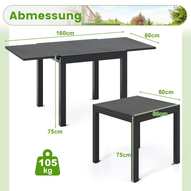 Table de jardin extensible en aluminium Table à manger résistante aux intempéries Table de patio rectangulaire Gris