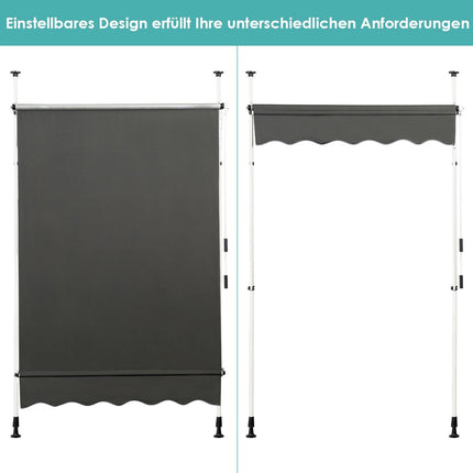 Auvent de protection solaire extensible avec manivelle, auvent réglable en hauteur 150 x 120 cm gris