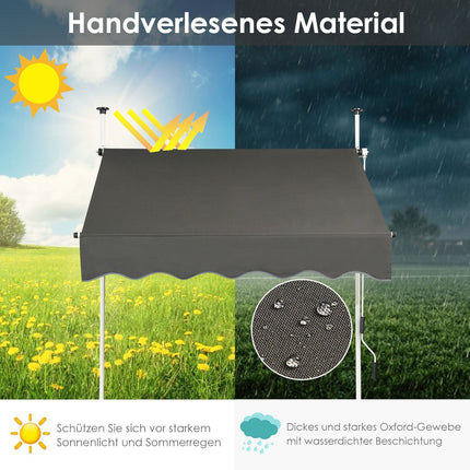 Auvent de protection solaire extensible avec manivelle, auvent réglable en hauteur 150 x 120 cm gris
