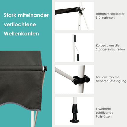 Auvent de protection solaire extensible avec manivelle, auvent réglable en hauteur 150 x 120 cm gris