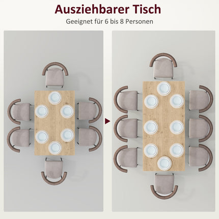 Ausziehbarer Esstisch, für 6-8 Personen, Stahlbeine, naturbelassen