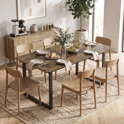 Extending Dining Table 140-180 cm for 6-8 People, Tiger Wood Look, Steel Frame
