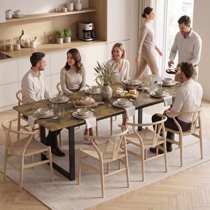 Extending Dining Table 140-180 cm for 6-8 People, Tiger Wood Look, Steel Frame