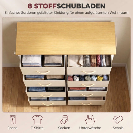 Fabric Chest of Drawers with 8 Drawers, Steel Frame, 4 Side Pockets, Beige