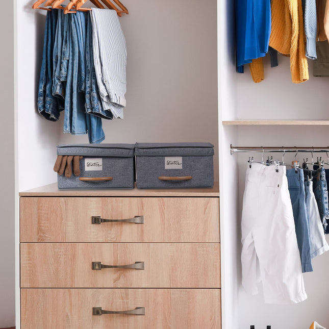 Boîtes de rangement en tissu avec couvercle, lot de 2, pliables