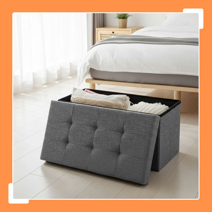 Banc de rangement rembourré en tissu - Pliable, deux places