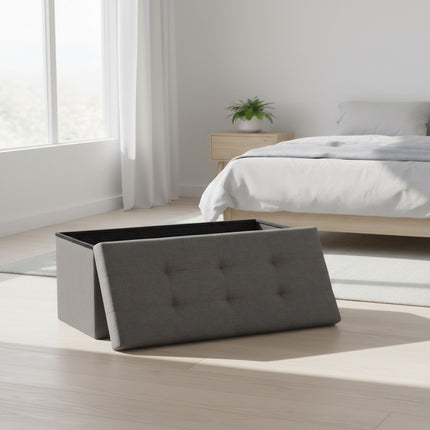 Banc de rangement rembourré en tissu - Pliable, deux places