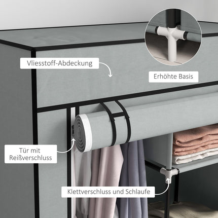 Platzsparender Stoffschrank, 5 Fächer & Kleiderstange, hellgrau