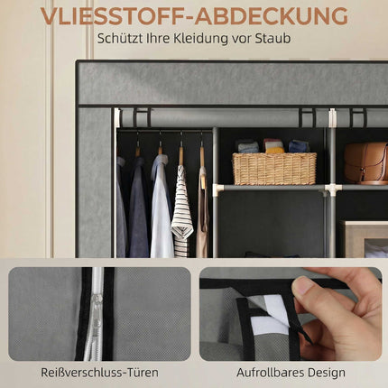 Armoire en tissu avec 2 tringles, 10 étagères, grise