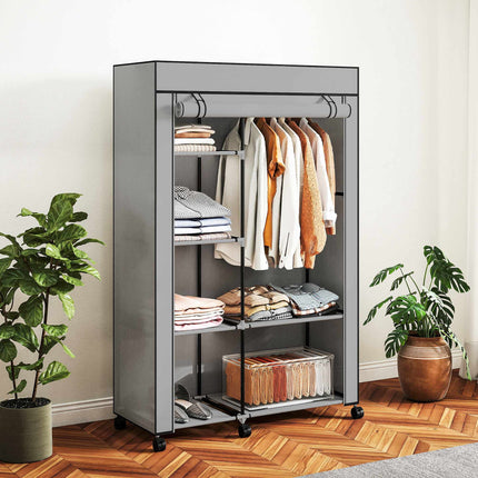Armoire en tissu avec 6 étagères et tringle, gris clair