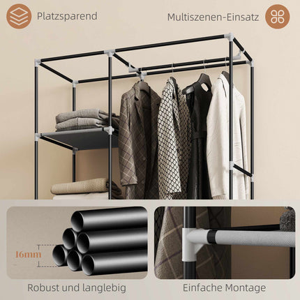 Armoire en tissu avec 6 étagères et tringle, gris clair