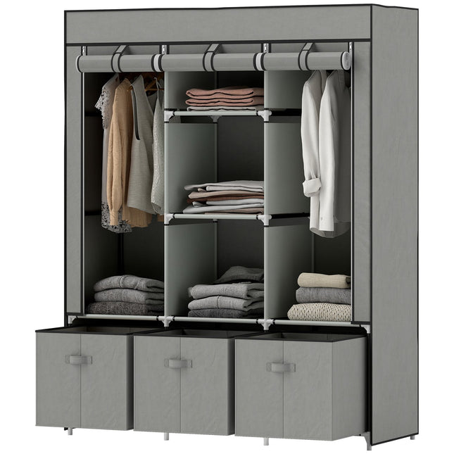 Armoire en tissu polaire, armoire pliante, comprenant 3 tiroirs, 125 cm x 43 cm x 162,5 cm, gris clair