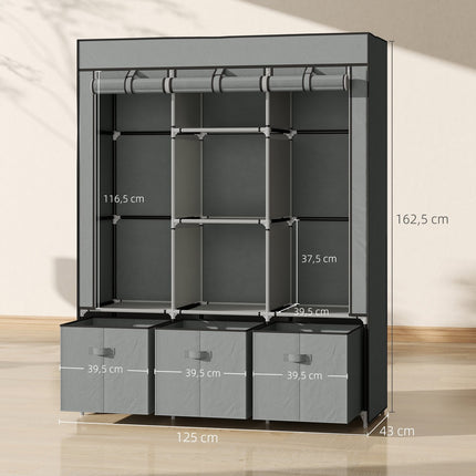 Armoire en tissu polaire, armoire pliante, comprenant 3 tiroirs, 125 cm x 43 cm x 162,5 cm, gris clair