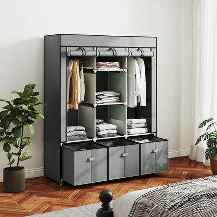Armoire en tissu polaire, armoire pliante, comprenant 3 tiroirs, 125 cm x 43 cm x 162,5 cm, gris clair
