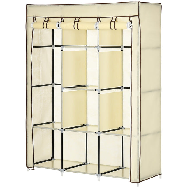 Stoffkleiderschrank mit Kleiderstange, faltbar, cremeweiß