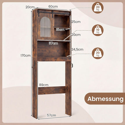 Landhaus-Toilettenschrank, rustikales Braun, 170 cm