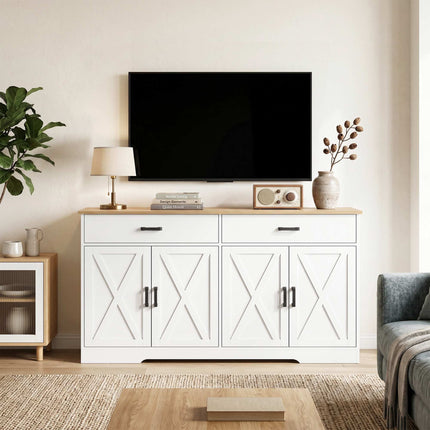 Bauernhof-Sideboard, 140 cm, 2 Schubladen, Weiß