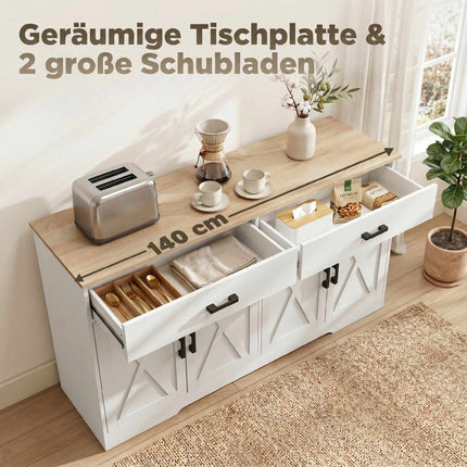 Bauernhof-Sideboard, 140 cm, 2 Schubladen, Weiß