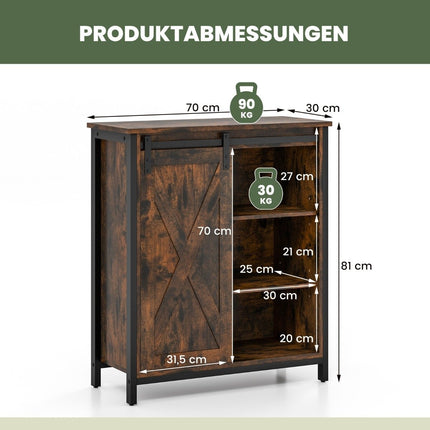 Buffet rustique d'armoire de cuisine de style ferme avec porte coulissante et étagères réglables