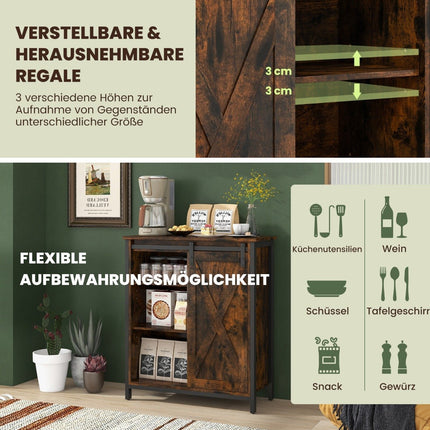 Buffet rustique d'armoire de cuisine de style ferme avec porte coulissante et étagères réglables