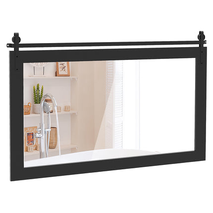 Miroir mural style ferme, cadre en bois de sapin, 101 x 66 cm
