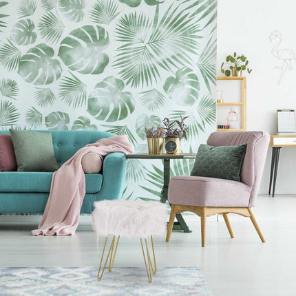 Tabouret en fausse fourrure blanc-doré