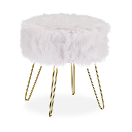 Tabouret en fausse fourrure blanc-doré