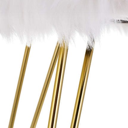 Tabouret en fausse fourrure blanc-doré
