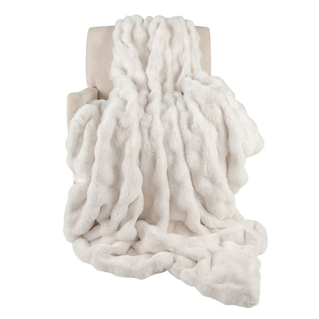Couverture en fausse fourrure de lapin, beige, 153 x 203 cm