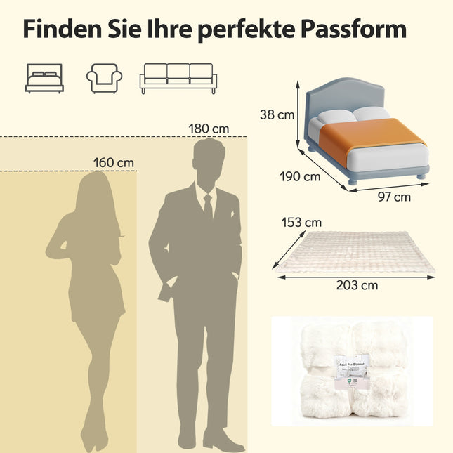 Couverture en fausse fourrure de lapin, beige, 153 x 203 cm