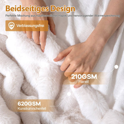 Decke aus Kaninchenimitat, Beige, 153 x 203 cm