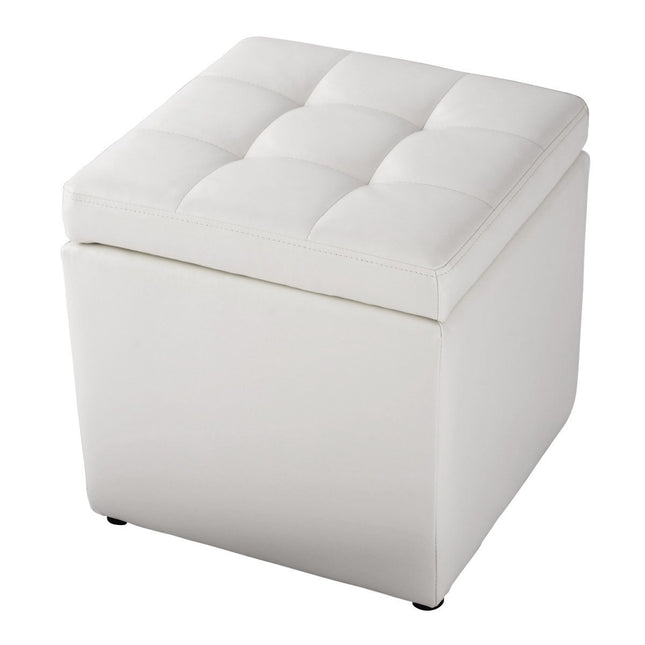 Tabouret en similicuir avec espace de rangement, capacité de charge de 300 kg, assise rembourrée, tabouret en cuir blanc 40 x 40 x 40 cm
