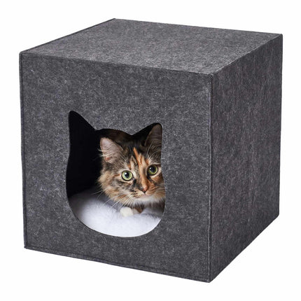 Cube-niche pliable en feutrine pour chat - Coussin inclus