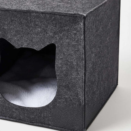 Cube-niche pliable en feutrine pour chat - Coussin inclus