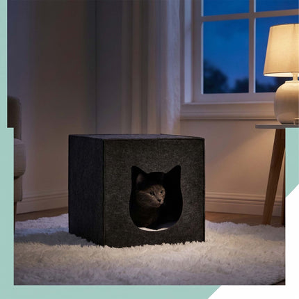 Cube-niche pliable en feutrine pour chat - Coussin inclus