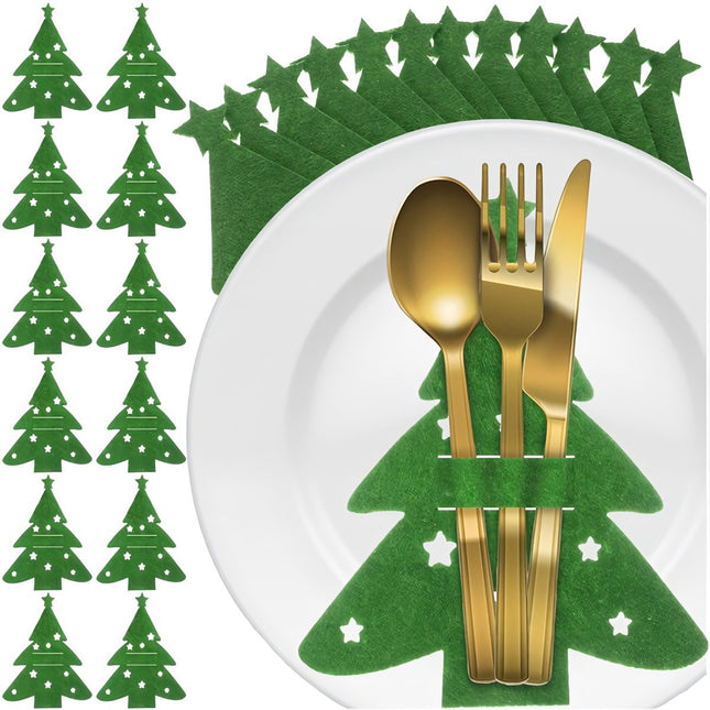 Porte-couverts en feutrine en forme de sapin de Noël, lot de 12