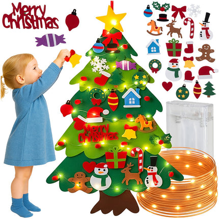 Filz-Weihnachtsbaum mit LED-Lichtern, 26 Klett-Ornamente