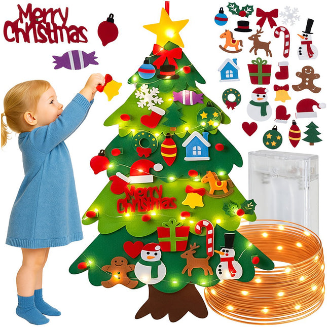 Sapin de Noël en feutrine avec lumières LED et 26 décorations à scratch