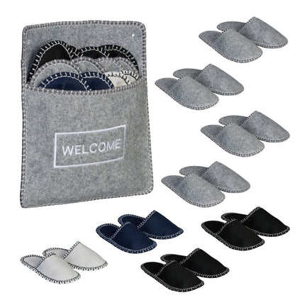 Filz-Gästepantoffel-Set, 6 Paar mit Aufbewahrungstasche