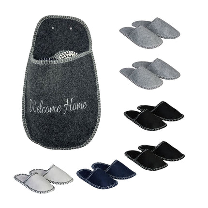 Pantoufles d'intérieur en feutre, antidérapantes, lot de 6 paires avec sac de rangement